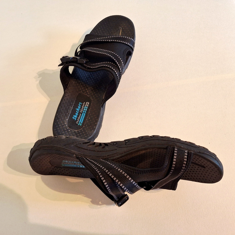 Skechers Reggae Navy Blue Slide On Sandal Arch Suppprt Very Good Conditon Sz 10 - Picture 4 of 8